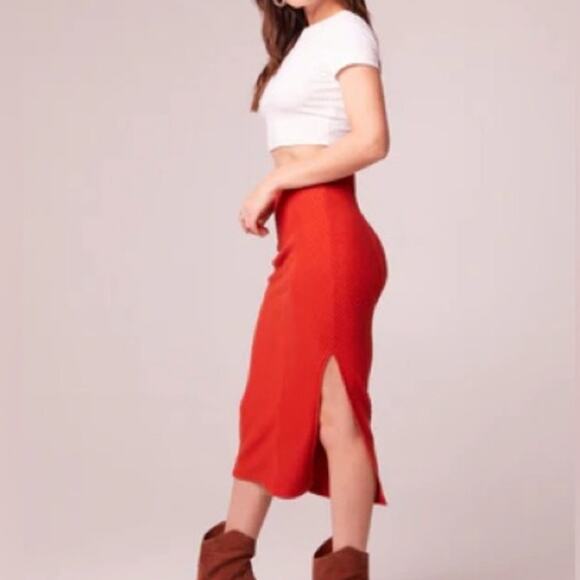 BAND OF THE FREE BOG RENEE RIBBED PANEL MIDI PENCIL SKIRT BLACK SIDE SLIT XS-NEW - Picture 3 of 9